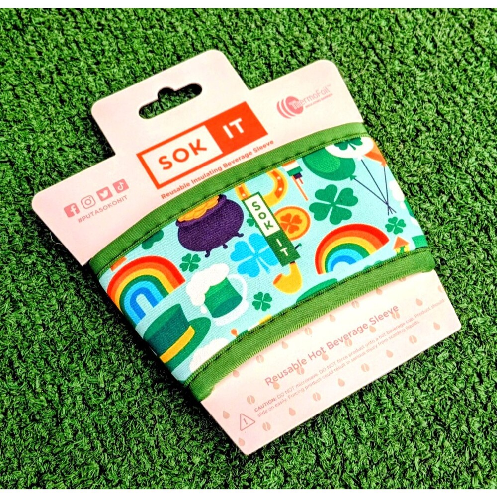 Sok-it Reusable Insulating Beverage Sleeve Thermafoil St. Patricks Clover NWT